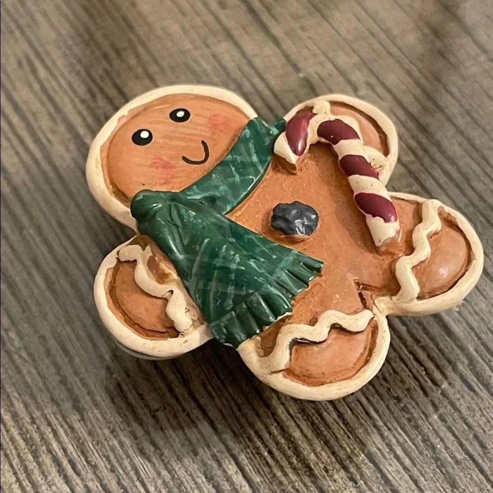 Vintage Festive Gingerbread Man Pin with Green Scarf & Candy Cane Christmas Pin